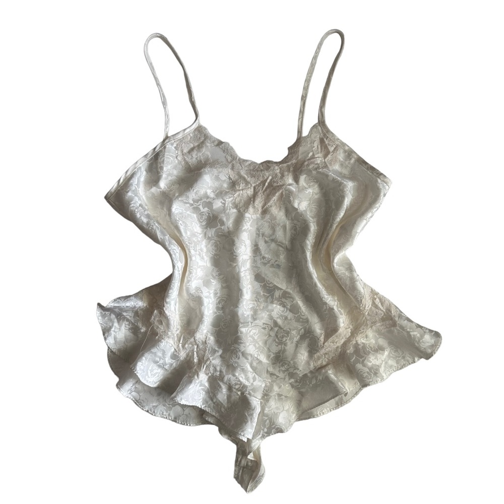 Vintage White Satin Silky Romper Teddie One Piece Pajamas Lingerie Large
